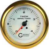 GAFFRIG PART #4762 3 3/8 ELECTRIC TACHOMETER 0-4000 RPM DIESEL WHITE FAT RIM (338) / GOLD