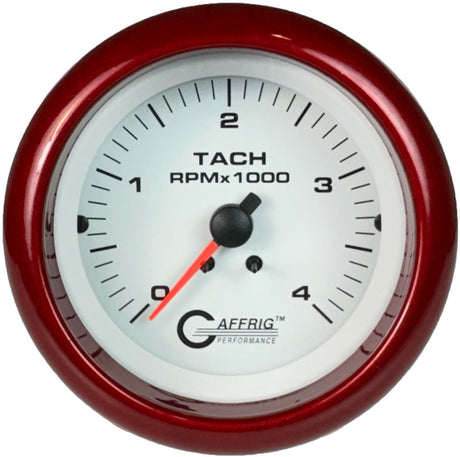 GAFFRIG PART #4764 3 3/8 ELECTRIC TACHOMETER 0-4000 RPM DIESEL WHITE FAT RIM (338) / RED