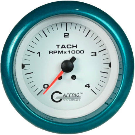 GAFFRIG PART #4764 3 3/8 ELECTRIC TACHOMETER 0-4000 RPM DIESEL WHITE FAT RIM (338) / TEAL