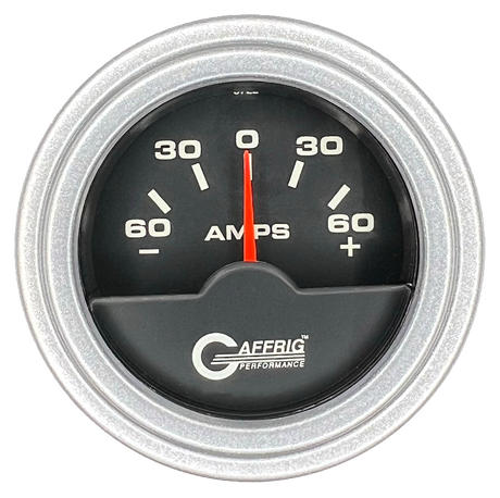 GAFFRIG 2 INCH ELECTRIC AMMETER GAUGE -60/+60 AMP STEP RIM (002) / PLATINUM / BLACK