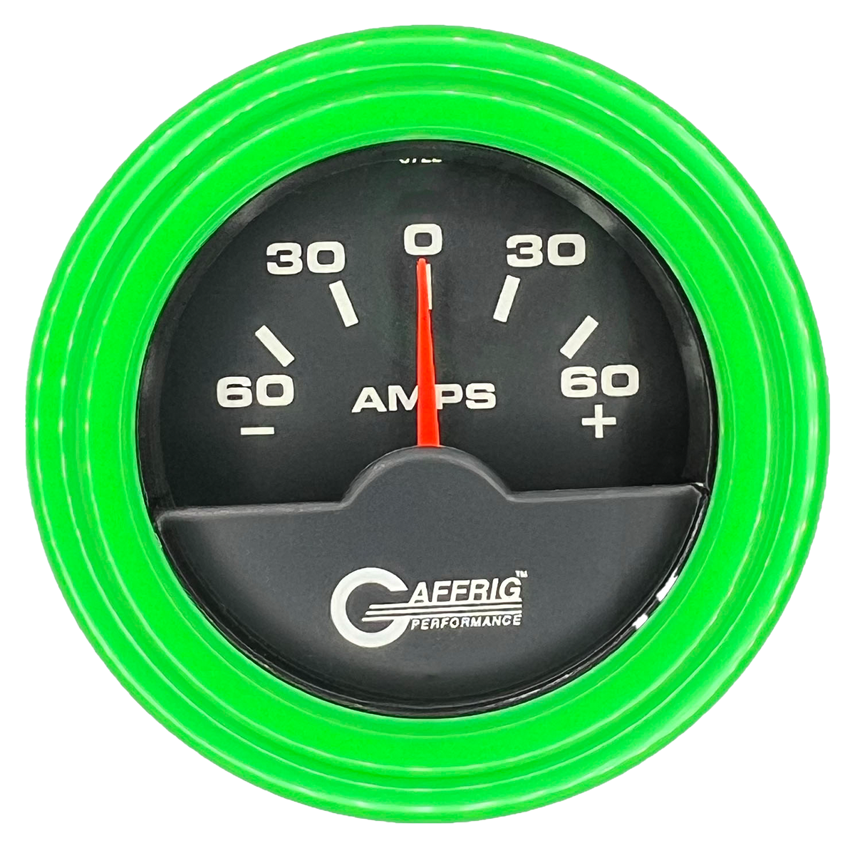 GAFFRIG 2 INCH ELECTRIC AMMETER GAUGE -60/+60 AMP STEP RIM (002) / LIME GREEN / BLACK