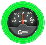 GAFFRIG 2 INCH ELECTRIC AMMETER GAUGE -60/+60 AMP STEP RIM (002) / LIME GREEN / BLACK