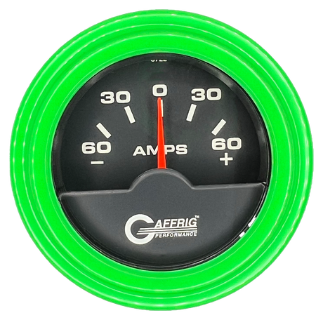 GAFFRIG 2 INCH ELECTRIC AMMETER GAUGE -60/+60 AMP STEP RIM (002) / LIME GREEN / BLACK