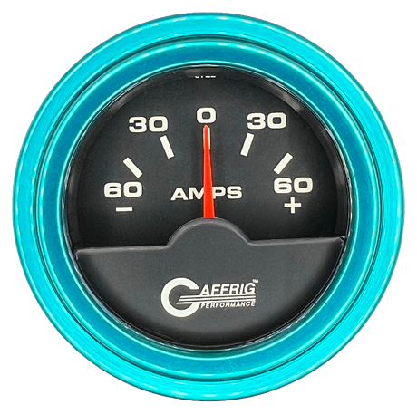 GAFFRIG 2 INCH ELECTRIC AMMETER GAUGE -60/+60 AMP STEP RIM (002) / TEAL / BLACK