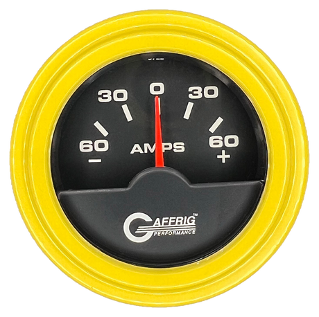 GAFFRIG 2 INCH ELECTRIC AMMETER GAUGE -60/+60 AMP STEP RIM (002) / YELLOW / BLACK