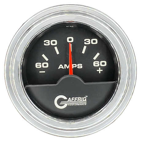 GAFFRIG 2 INCH ELECTRIC AMMETER GAUGE -60/+60 AMP STEP RIM (002) / CHROME/POLISHED / BLACK