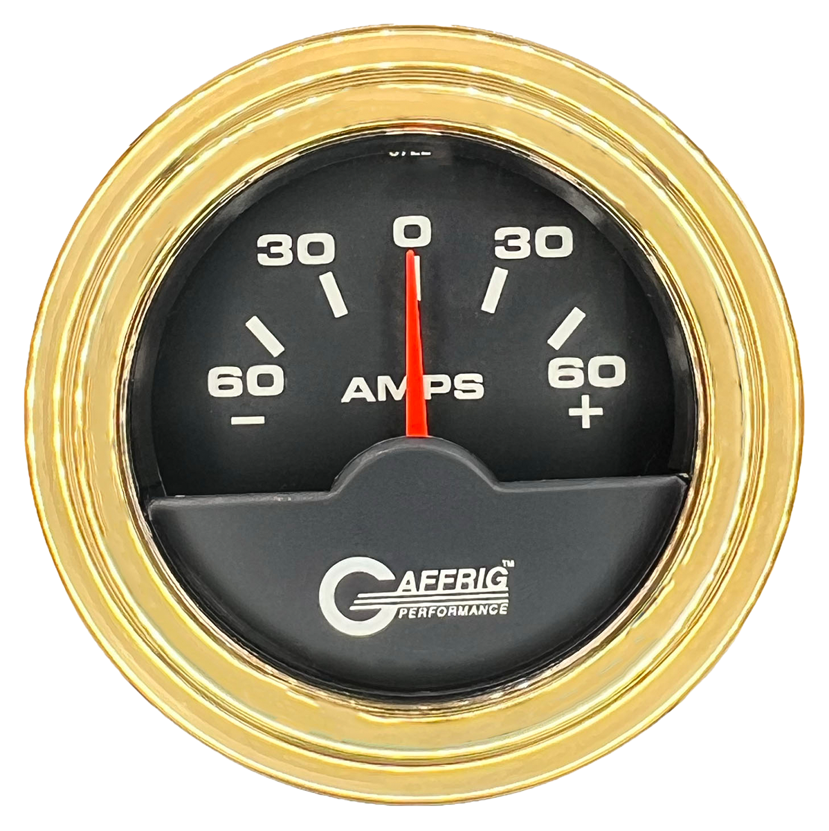 GAFFRIG 2 INCH ELECTRIC AMMETER GAUGE -60/+60 AMP STEP RIM (002) / GOLD / BLACK