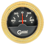 GAFFRIG 2 INCH ELECTRIC AMMETER GAUGE -60/+60 AMP STEP RIM (002) / GOLD / BLACK