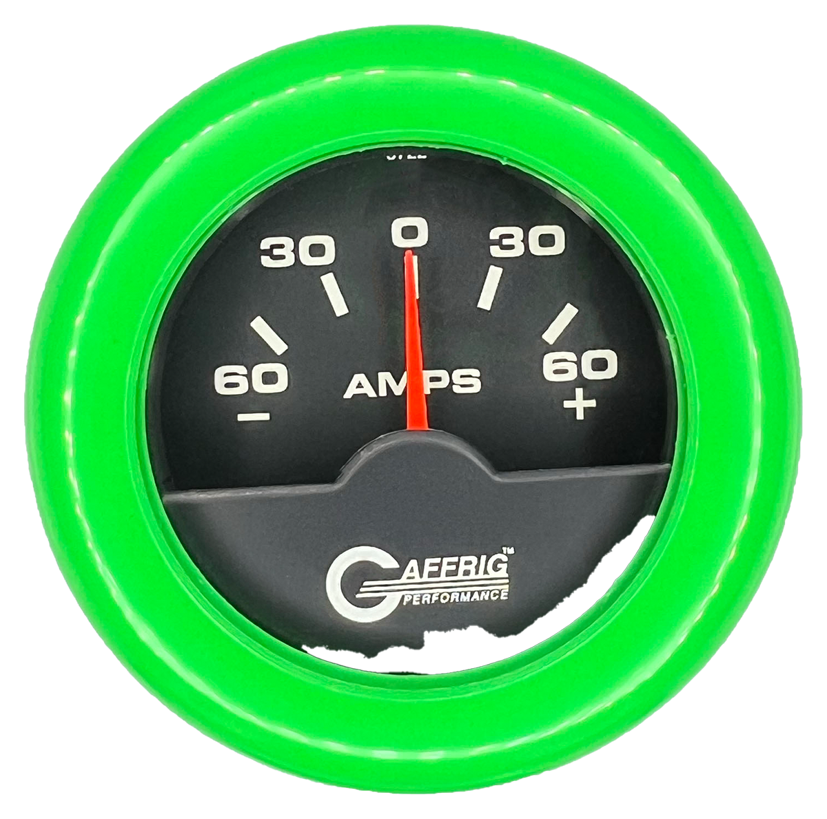 GAFFRIG 2 INCH ELECTRIC AMMETER GAUGE -60/+60 AMP FAT RIM (218) / LIME GREEN / BLACK