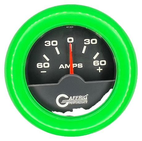 GAFFRIG 2 INCH ELECTRIC AMMETER GAUGE -60/+60 AMP FAT RIM (218) / LIME GREEN / BLACK