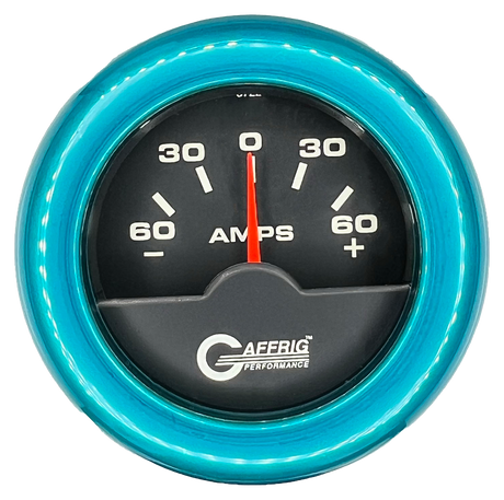 GAFFRIG 2 INCH ELECTRIC AMMETER GAUGE -60/+60 AMP FAT RIM (218) / TEAL / BLACK