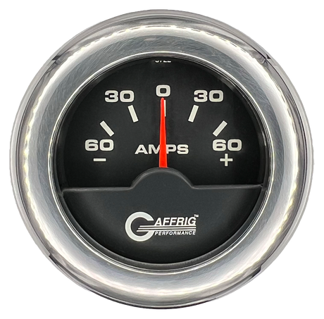 GAFFRIG 2 INCH ELECTRIC AMMETER GAUGE -60/+60 AMP FAT RIM (218) / CHROME/POLISHED / BLACK