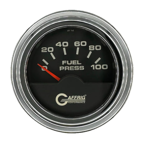 GAFFRIG 2 INCH ELECTRIC FUEL PRESSURE GAUGE 0-100 PSI STEP RIM (002) / CHROME/POLISHED / BLACK