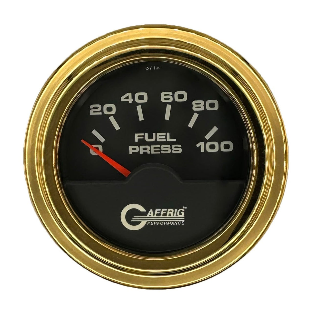 GAFFRIG 2 INCH ELECTRIC FUEL PRESSURE GAUGE 0-100 PSI STEP RIM (002) / GOLD / BLACK