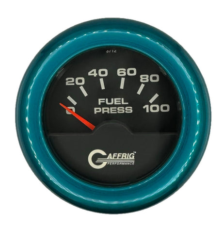 GAFFRIG 2 INCH ELECTRIC FUEL PRESSURE GAUGE 0-100 PSI FAT RIM (218) / TEAL / BLACK