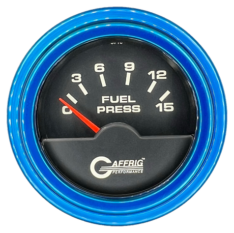 GAFFRIG 2 INCH ELECTRIC FUEL PRESSURE GAUGE 0-15 PSI STEP RIM (002) / BLUE / BLACK