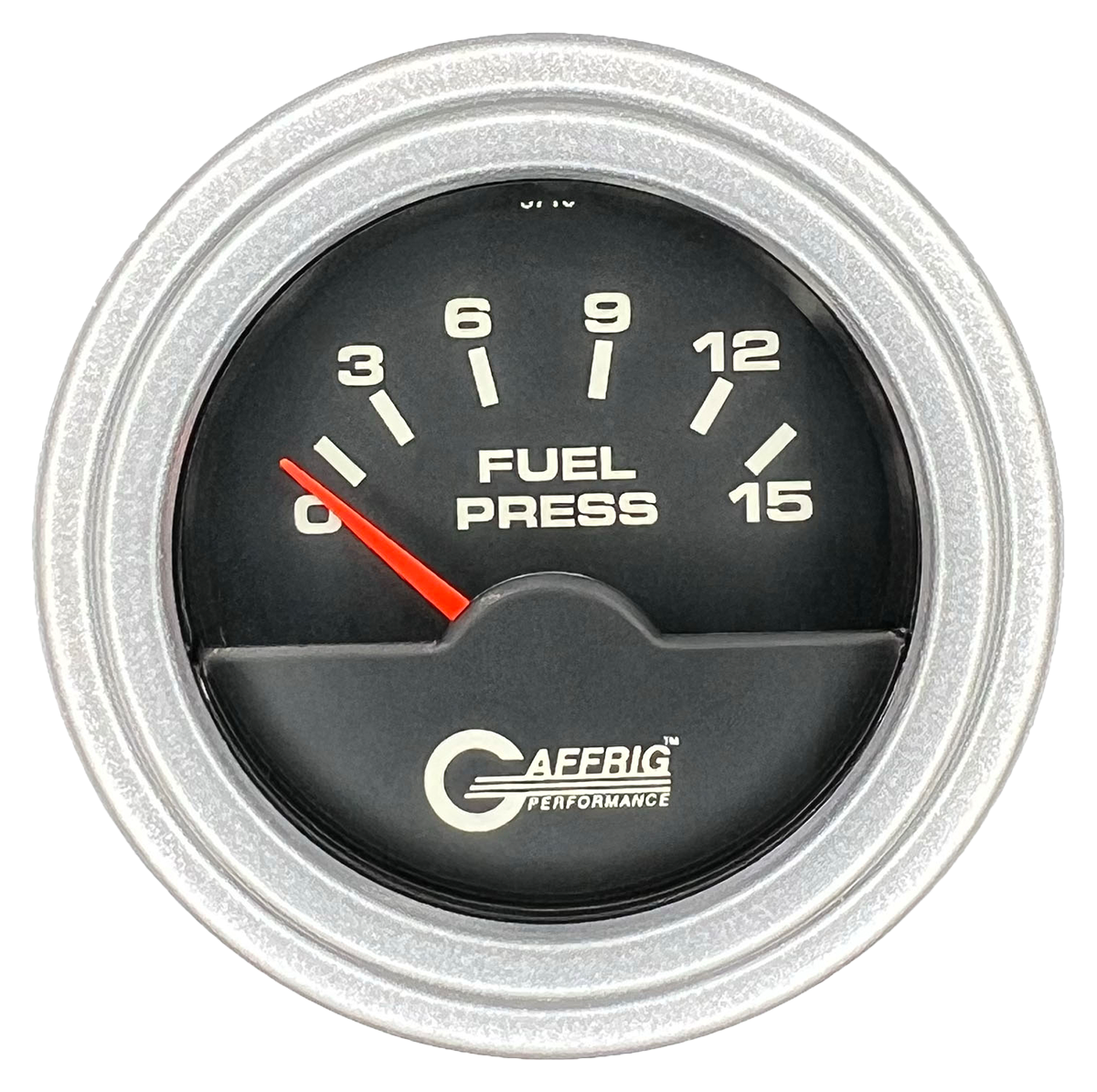 GAFFRIG 2 INCH ELECTRIC FUEL PRESSURE GAUGE 0-15 PSI STEP RIM (002) / PLATINUM / BLACK