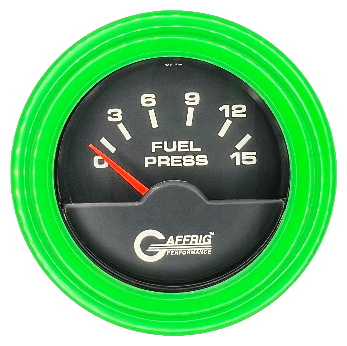 GAFFRIG 2 INCH ELECTRIC FUEL PRESSURE GAUGE 0-15 PSI STEP RIM (002) / LIME GREEN / BLACK