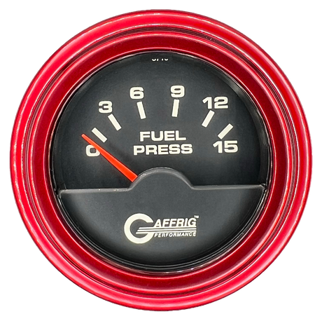 GAFFRIG 2 INCH ELECTRIC FUEL PRESSURE GAUGE 0-15 PSI STEP RIM (002) / RED / BLACK