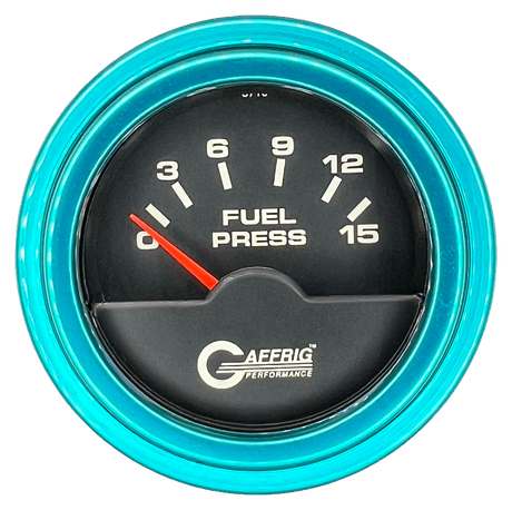 GAFFRIG 2 INCH ELECTRIC FUEL PRESSURE GAUGE 0-15 PSI STEP RIM (002) / TEAL / BLACK