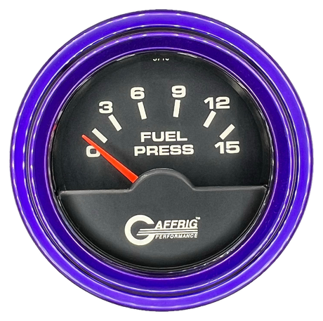 GAFFRIG 2 INCH ELECTRIC FUEL PRESSURE GAUGE 0-15 PSI STEP RIM (002) / PURPLE / BLACK