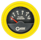 GAFFRIG 2 INCH ELECTRIC FUEL PRESSURE GAUGE 0-15 PSI STEP RIM (002) / YELLOW / BLACK