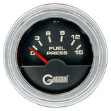 GAFFRIG 2 INCH ELECTRIC FUEL PRESSURE GAUGE 0-15 PSI STEP RIM (002) / CHROME/POLISHED / BLACK