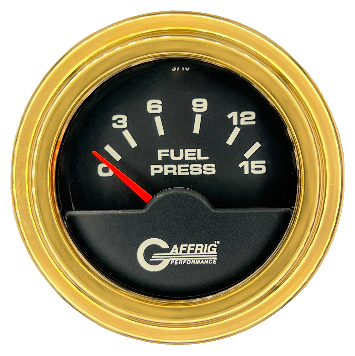 GAFFRIG 2 INCH ELECTRIC FUEL PRESSURE GAUGE 0-15 PSI STEP RIM (002) / GOLD / BLACK