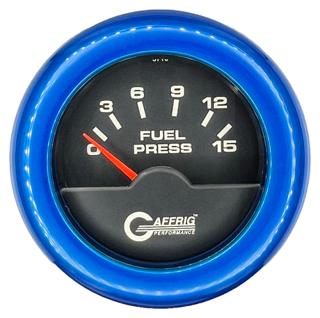 GAFFRIG 2 INCH ELECTRIC FUEL PRESSURE GAUGE 0-15 PSI FAT RIM (218) / BLUE / BLACK