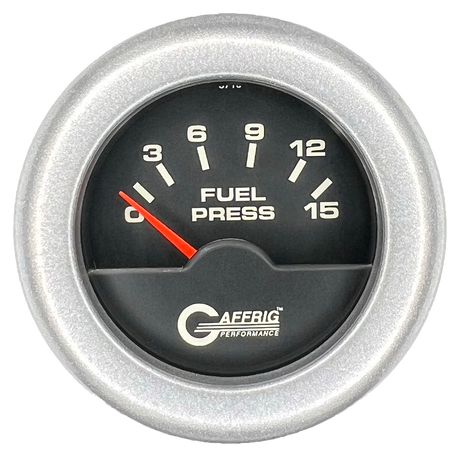 GAFFRIG 2 INCH ELECTRIC FUEL PRESSURE GAUGE 0-15 PSI FAT RIM (218) / PLATINUM / BLACK