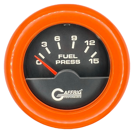 GAFFRIG 2 INCH ELECTRIC FUEL PRESSURE GAUGE 0-15 PSI FAT RIM (218) / ORANGE / BLACK