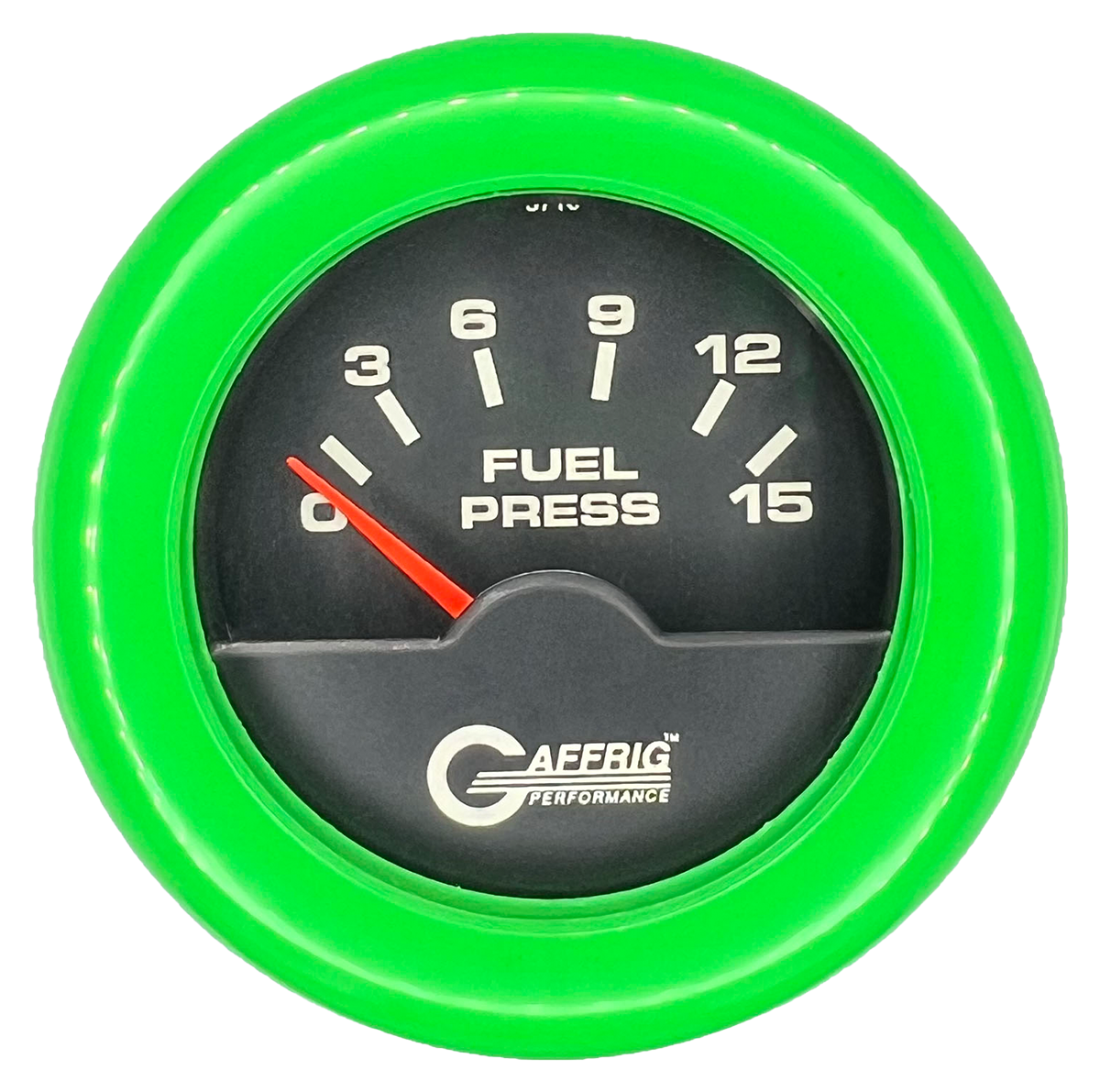 GAFFRIG 2 INCH ELECTRIC FUEL PRESSURE GAUGE 0-15 PSI FAT RIM (218) / LIME GREEN / BLACK