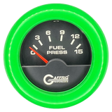 GAFFRIG 2 INCH ELECTRIC FUEL PRESSURE GAUGE 0-15 PSI FAT RIM (218) / LIME GREEN / BLACK