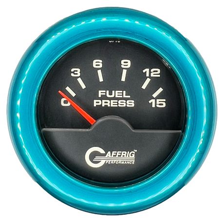 GAFFRIG 2 INCH ELECTRIC FUEL PRESSURE GAUGE 0-15 PSI FAT RIM (218) / TEAL / BLACK