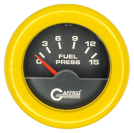 GAFFRIG 2 INCH ELECTRIC FUEL PRESSURE GAUGE 0-15 PSI FAT RIM (218) / YELLOW / BLACK