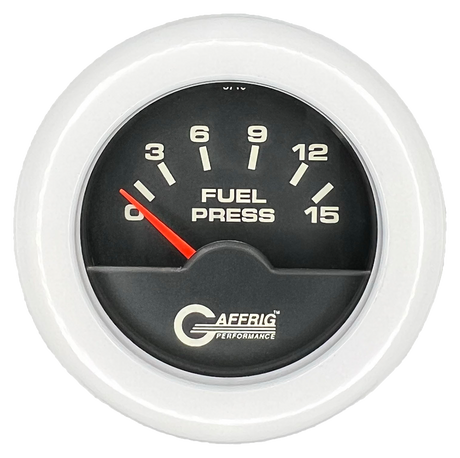 GAFFRIG 2 INCH ELECTRIC FUEL PRESSURE GAUGE 0-15 PSI FAT RIM (218) / WHITE / BLACK