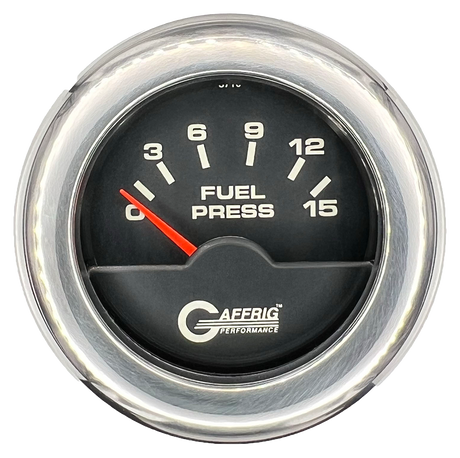 GAFFRIG 2 INCH ELECTRIC FUEL PRESSURE GAUGE 0-15 PSI FAT RIM (218) / CHROME/POLISHED / BLACK