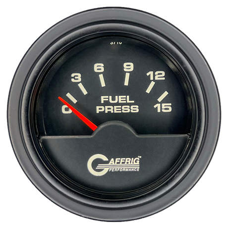 GAFFRIG 2 INCH ELECTRIC FUEL PRESSURE GAUGE 0-15 PSI STEP RIM (002) / BLACK / BLACK