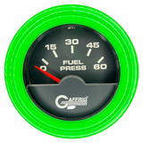 GAFFRIG 2 INCH ELECTRIC FUEL PRESSURE 0-60 PSI STEP RIM (002) / LIME GREEN / BLACK