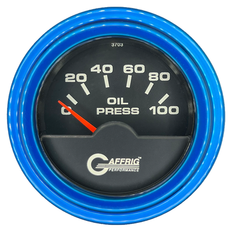 GAFFRIG 2 INCH ELECTRIC OIL PRESSURE GAUGE 0-100 PSI STEP RIM (002) / BLUE / BLACK