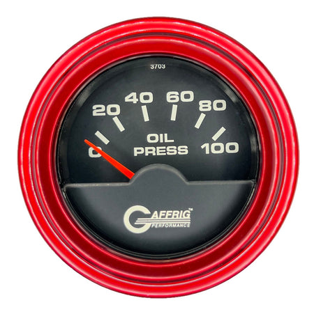 GAFFRIG 2 INCH ELECTRIC OIL PRESSURE GAUGE 0-100 PSI STEP RIM (002) / RED / BLACK