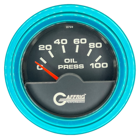 GAFFRIG 2 INCH ELECTRIC OIL PRESSURE GAUGE 0-100 PSI STEP RIM (002) / TEAL / BLACK