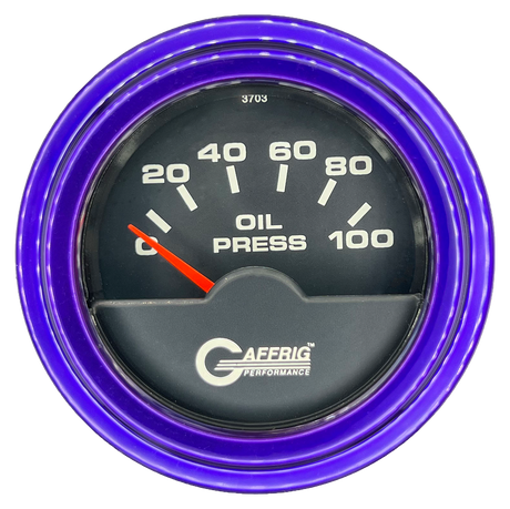 GAFFRIG 2 INCH ELECTRIC OIL PRESSURE GAUGE 0-100 PSI STEP RIM (002) / PURPLE / BLACK