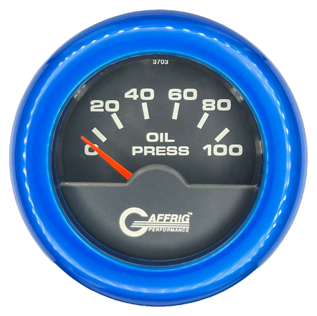 GAFFRIG 2 INCH ELECTRIC OIL PRESSURE GAUGE 0-100 PSI FAT RIM (218) / BLUE / BLACK