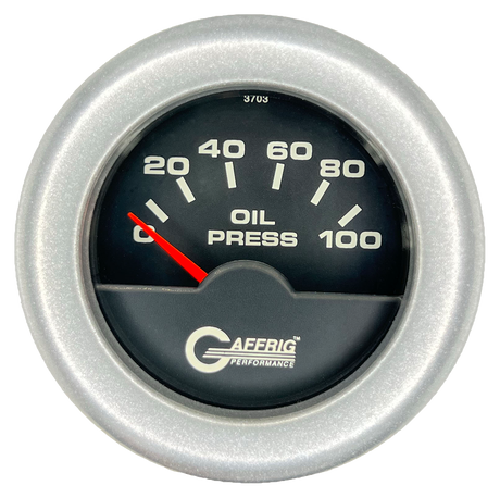 GAFFRIG 2 INCH ELECTRIC OIL PRESSURE GAUGE 0-100 PSI FAT RIM (218) / PLATINUM / BLACK