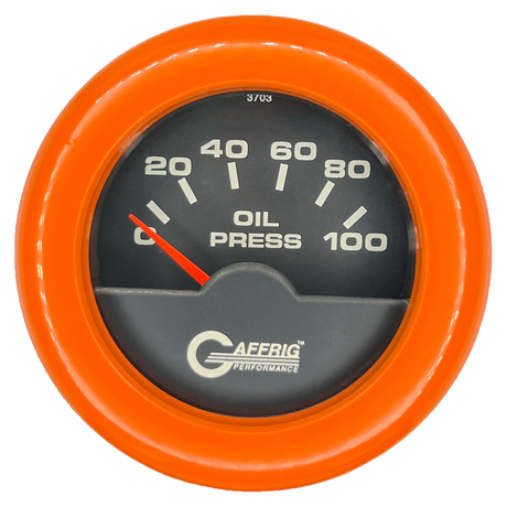 GAFFRIG 2 INCH ELECTRIC OIL PRESSURE GAUGE 0-100 PSI FAT RIM (218) / ORANGE / BLACK