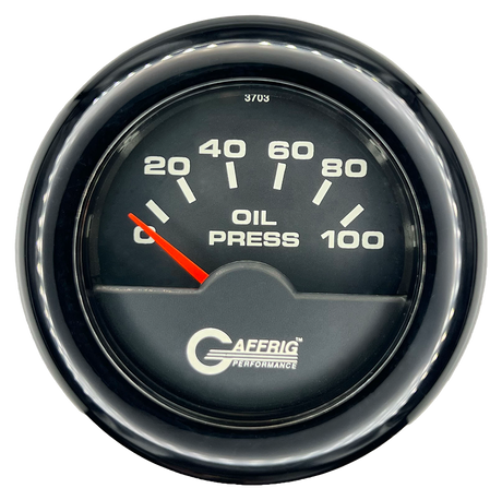 GAFFRIG 2 INCH ELECTRIC OIL PRESSURE GAUGE 0-100 PSI FAT RIM (218) / BLACK / BLACK