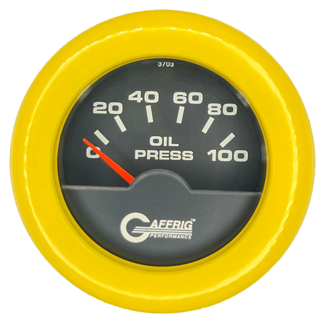 GAFFRIG 2 INCH ELECTRIC OIL PRESSURE GAUGE 0-100 PSI FAT RIM (218) / YELLOW / BLACK