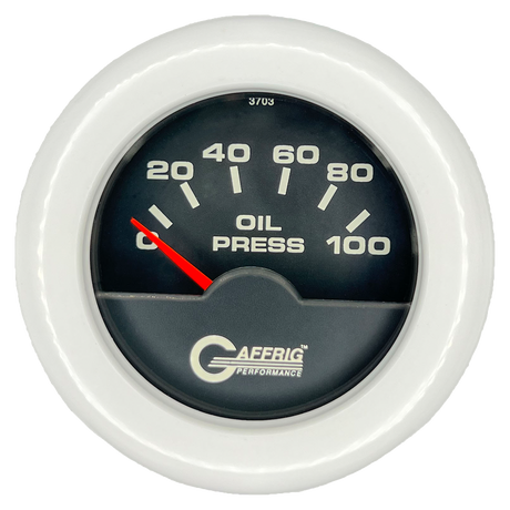 GAFFRIG 2 INCH ELECTRIC OIL PRESSURE GAUGE 0-100 PSI FAT RIM (218) / WHITE / BLACK