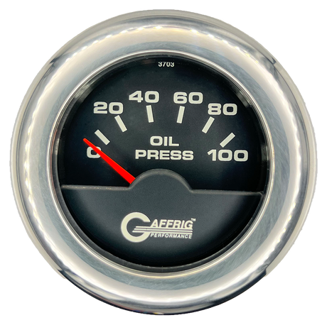 GAFFRIG 2 INCH ELECTRIC OIL PRESSURE GAUGE 0-100 PSI FAT RIM (218) / CHROME/POLISHED / BLACK